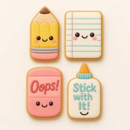 Kawaii Back-to-School Cookie Cutter Set - Pencil, Notebook, Eraser, and Glue! - Get all Four Cutters