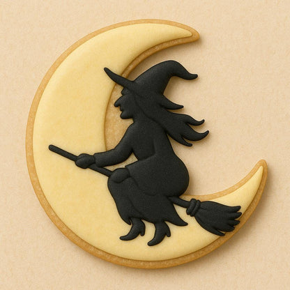 Flying_Witch Crescent_Moon Cookie Cutter – Spellbound & Sweet! – Two Styles to Choose!