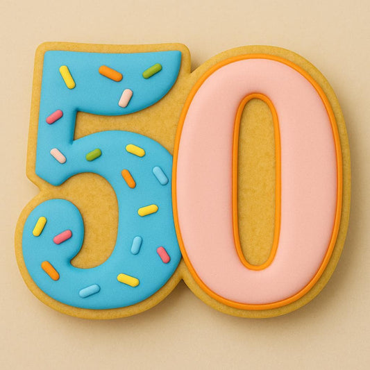 50th Birthday cookie cutter shape - cheers to the big 5-0!