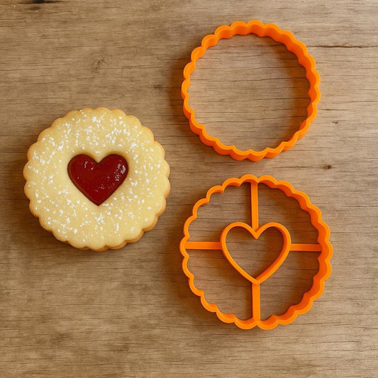 Linzer Heart Cookie cutter set - round scalloped with heart shaped - sweet scalloped perfection!