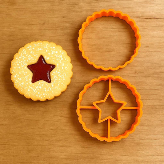 Linzer Star Cookie cutter set - round scalloped with star shaped -shine bright!