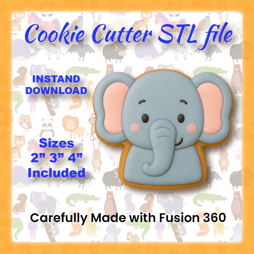 STL Elephant_Head-  Digital Cookie Cutter STL File – 2", 3", and 4" Sizes Included