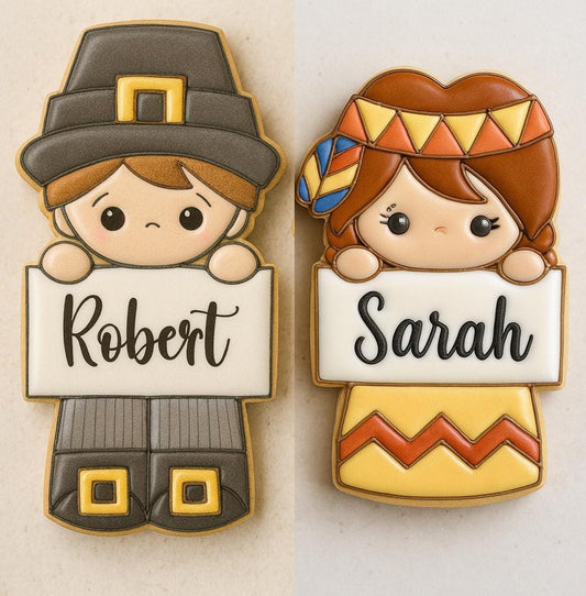 Pilgrims Indians_SET Thanksgiving Cookie Cutter Bundle set of 4 –  w Custom Signs! Perfect for a Thanksgiving place setting