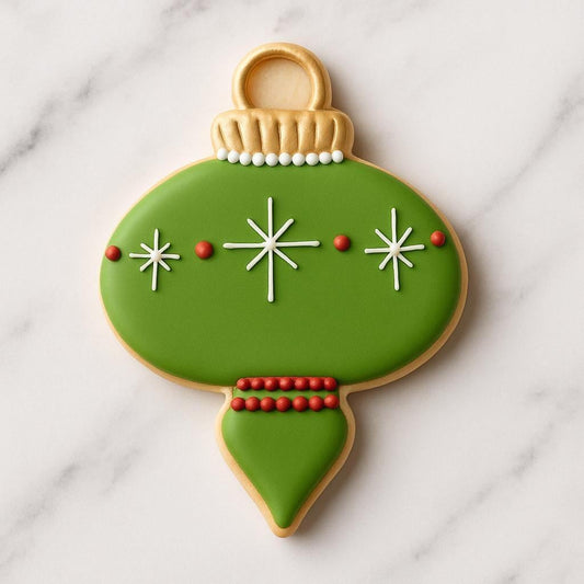 Green Ornament Cookie Cutter | Retro Christmas Bauble Cookie | Vintage Holiday Baking Cutter