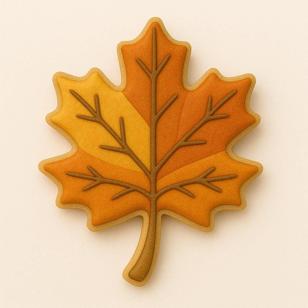 Maple leaf-shaped cookie cutter perfect for fall and Thanksgiving-themed baking. Features a classic pointed leaf outline with five distinct lobes and a defined stem. Great for autumn cookie trays, classroom treats, and seasonal baking fun.