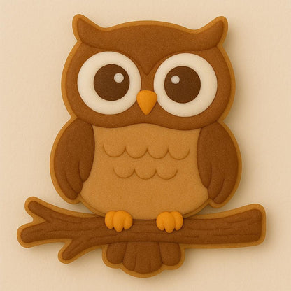 Fall owl cookie cutter shaped like a wide-eyed owl perched on a branch, ideal for autumn baking and woodland-themed cookie sets. Great for Thanksgiving harvest parties, or cozy baking projects.