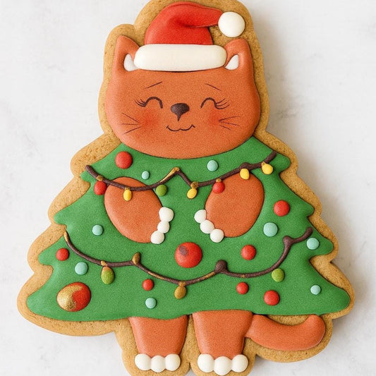 Christmas Tree_Cat Cookie Cutter | Holiday Tree Cat with Santa Hat | Cute Christmas Cookie | Cat Lover Baking Cutter