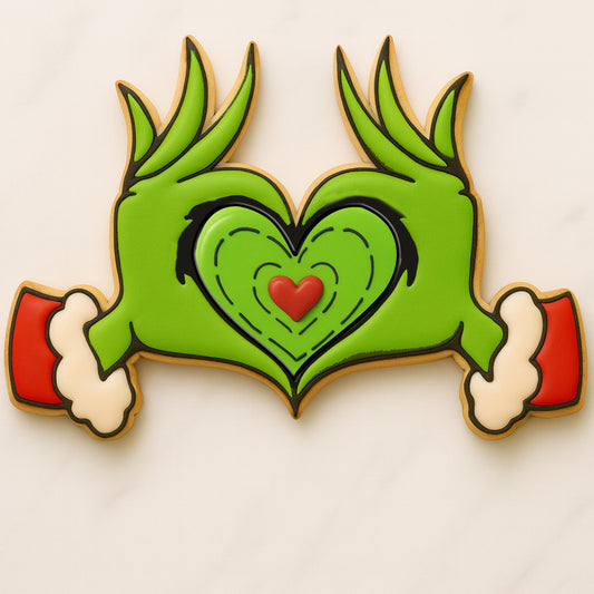 Green Heart Hands Cookie Cutter | Christmas Grumpy Cookie | Holiday Heart Cookie | Whoville Christmas Baking Cutter