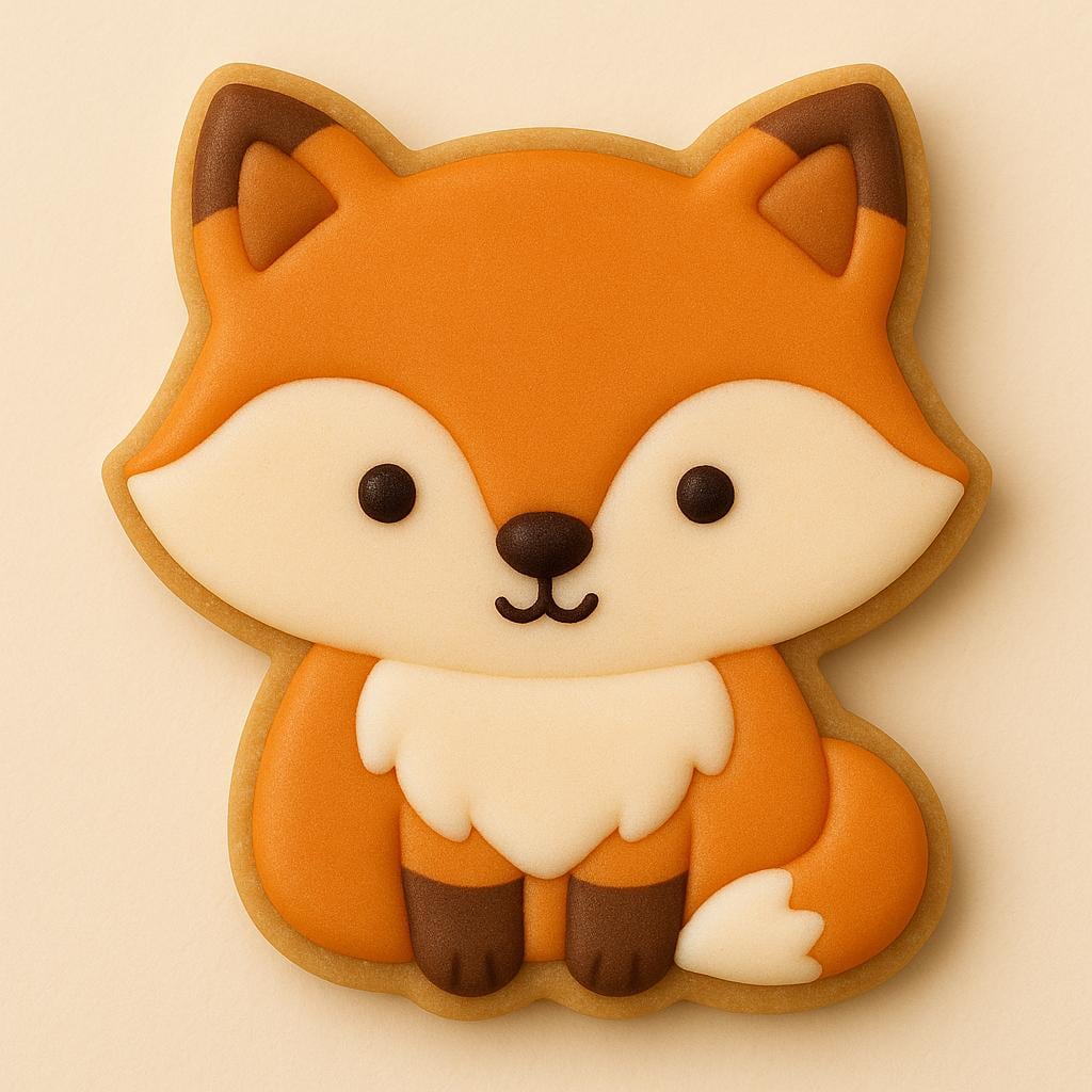 Fox-shaped cookie cutter designed for fall and woodland-themed baking. Features a sweet sitting fox silhouette, ideal for decorating with royal icing. Great for autumn cookie platters, forest animal baby showers, and rustic birthday parties.