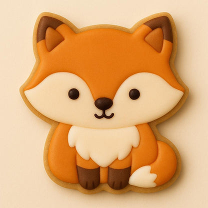 Fox-shaped cookie cutter designed for fall and woodland-themed baking. Features a sweet sitting fox silhouette, ideal for decorating with royal icing. Great for autumn cookie platters, forest animal baby showers, and rustic birthday parties.