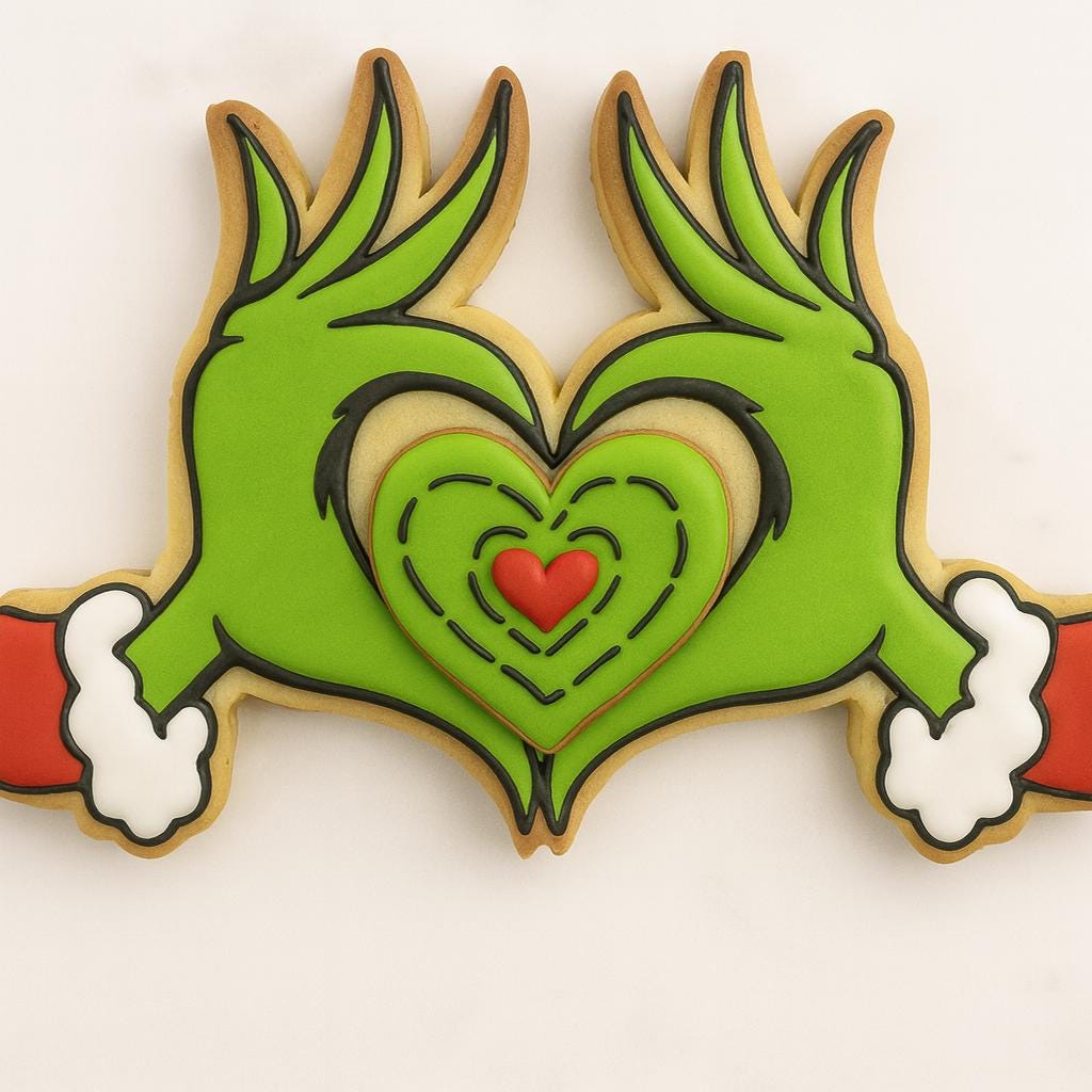 Green Heart Hands Cookie Cutter | Christmas Grumpy Cookie | Holiday Heart Cookie | Whoville Christmas Baking Cutter