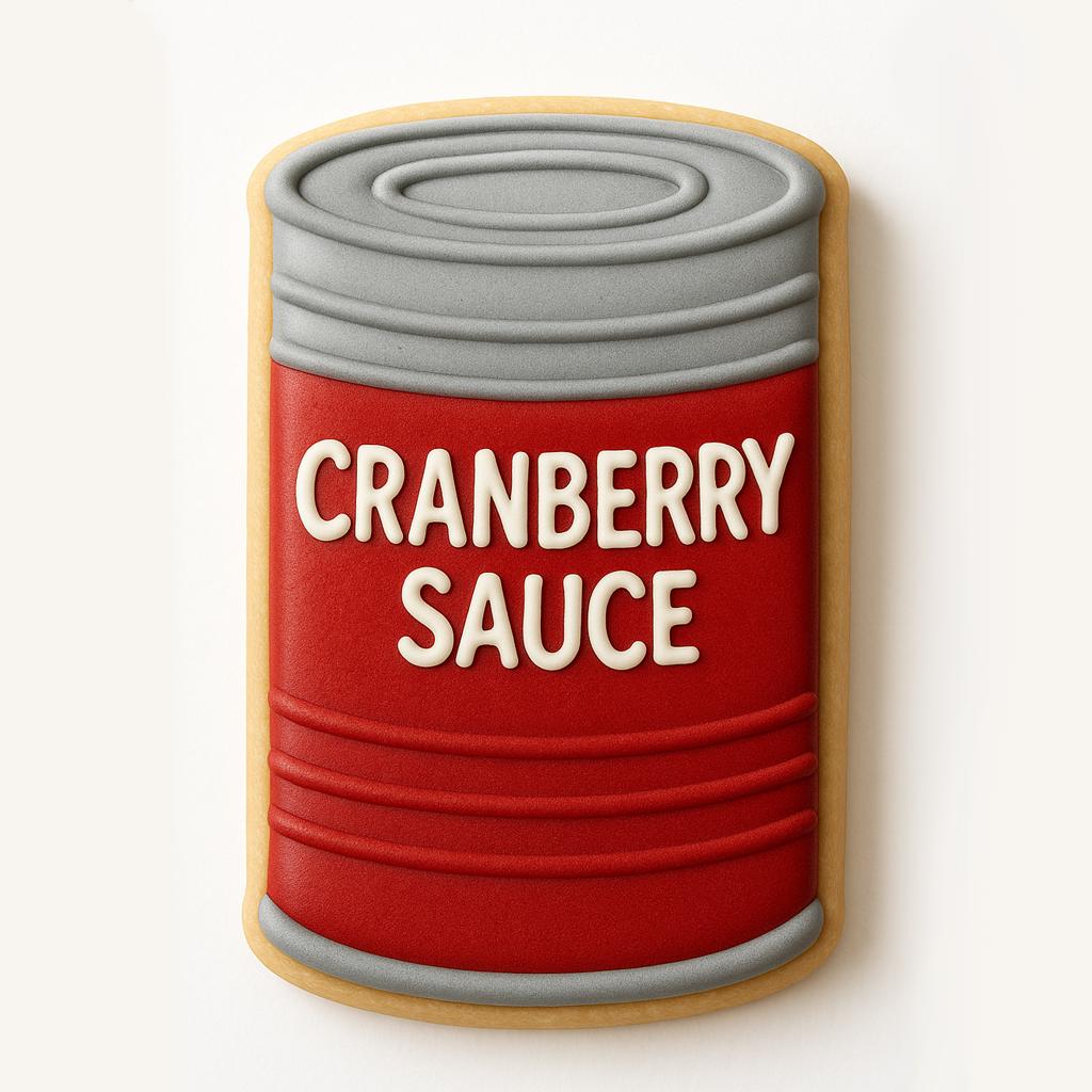 Cranberry sauce can-shaped cookie cutter for fun Thanksgiving or food-themed baking. Features a comfortable handle and sharp blade for precise dough cutting.