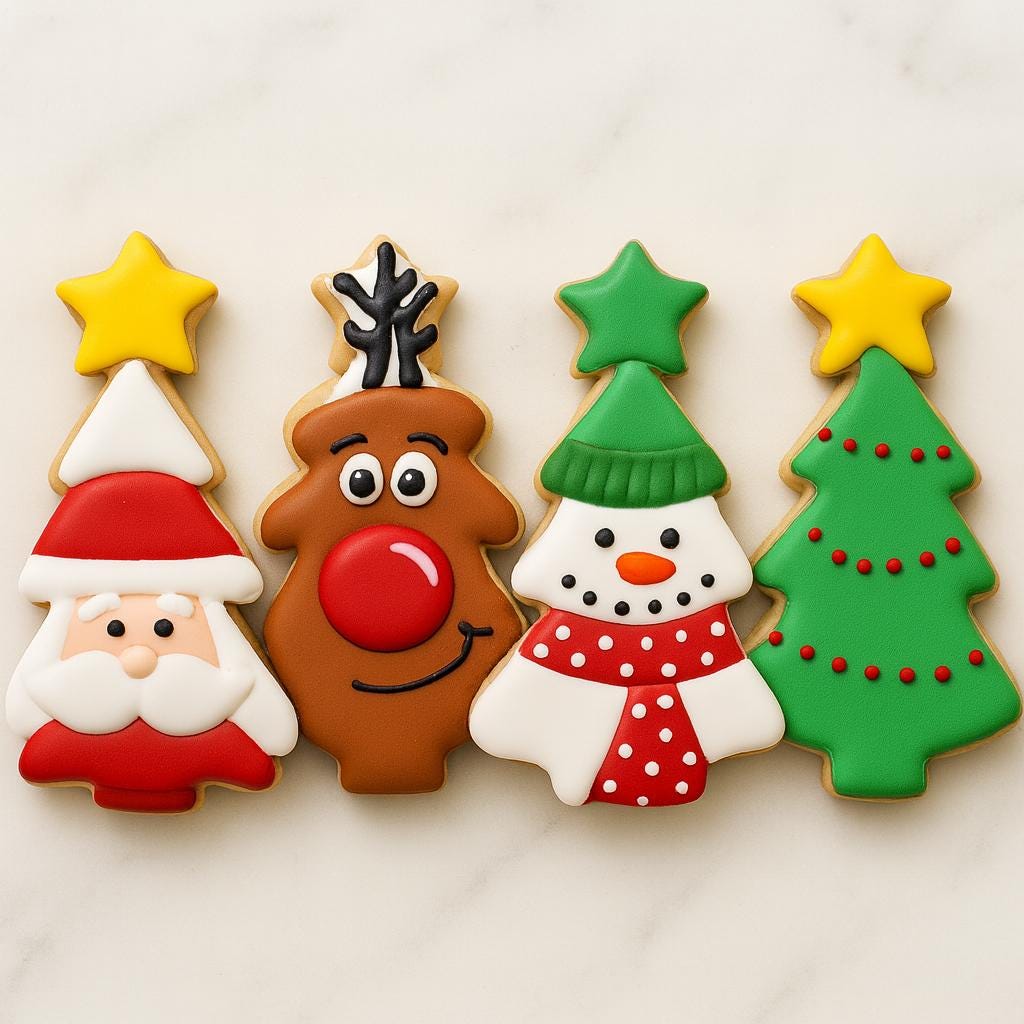 Christmas Tree_Topper Cookie Cutter Set – Santa Reindeer Snowman Tree A Sweet Holiday Quartet!