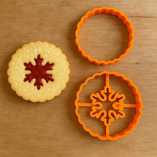 Linzer Snowflake Cookie cutter set - round scalloped with a Snowflake Cut Out - sweet scalloped perfection!
