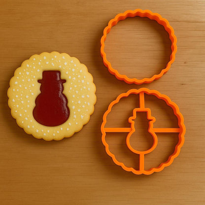 Linzer Snowman Cookie Cutter - 2-Piece, Round Scalloped - Sweet 'Frosty' Perfection!