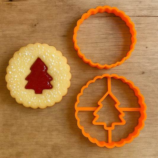 Linzer Christmas_Tree Cookie cutter set - round scalloped with a Christmas Tree shaped - sweet scalloped perfection!