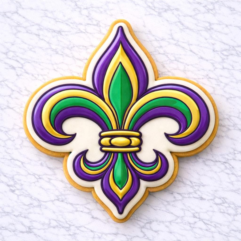 Mardi_Gras Fleur Cookie Cutter with Stamp | Fleur de Lis Cookie Cutter | Louisiana Royal Icing Sugar Cookie Cutter