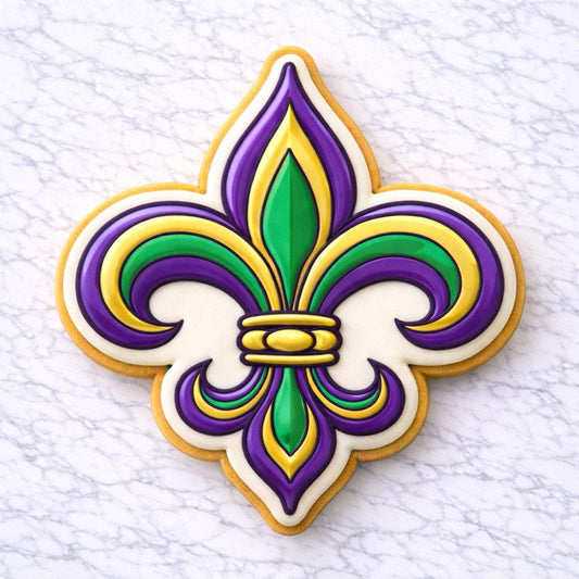 Mardi_Gras Fleur Cookie Cutter with Stamp | Fleur de Lis Cookie Cutter | Louisiana Royal Icing Sugar Cookie Cutter