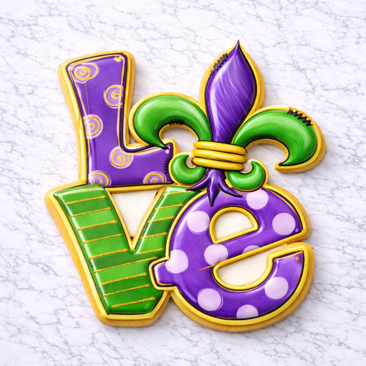 Love Fleur Mardi Gras LOVE Cookie Cutter with Fleur de Lis Stamp