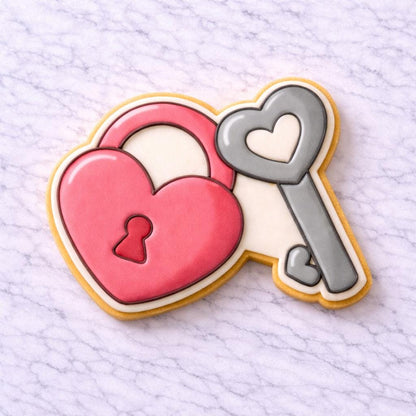Valentine Lock and Key Cookie Cutter with Stamp | Heart Lock and Key Cookie Cutter | Love Cookie Cutter Set