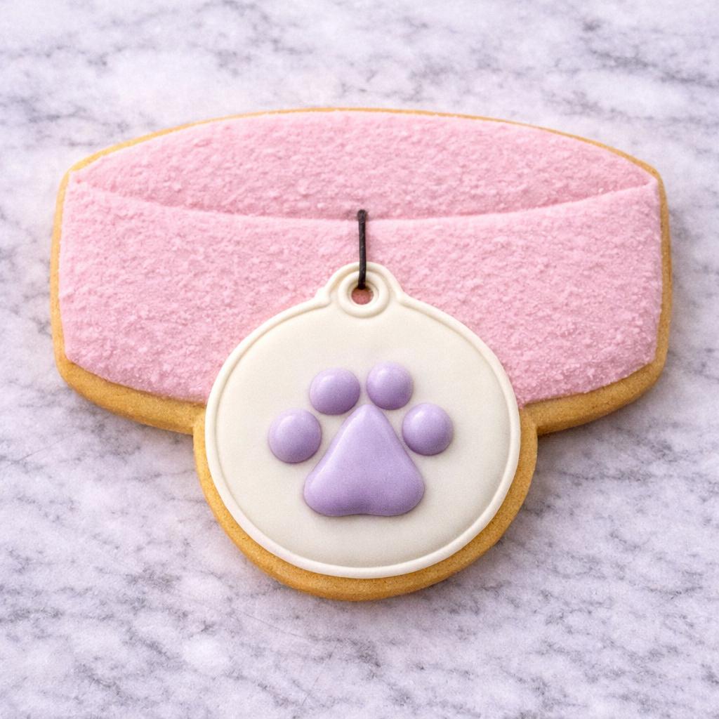Dog Paw_Collar Cookie Cutter for Pet Treats, Animal Lovers & Cute Themed Cookies | Paw Print Collar Cookie Cutter with Optional Stamp