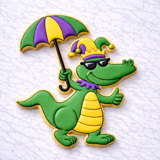 Mardi_Gras Gator Cookie Cutter | Mardi Gras Gator Cookie Cutter with Stamp |  | Louisiana Mardi Gras Royal Icing Sugar Cookie Cutter