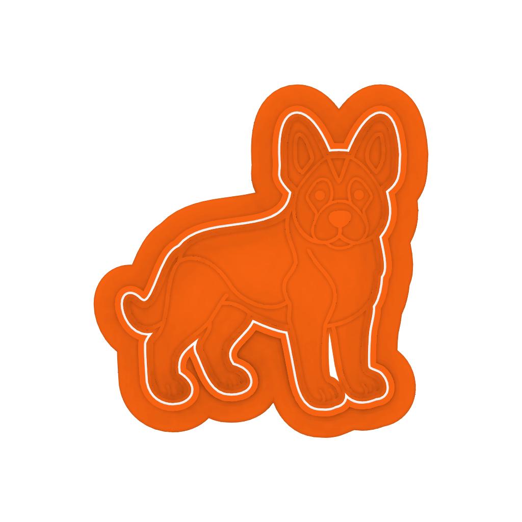 STL German_Shepherd -  Cutter with Stamp and Knob - Digital Cookie Cutter STL File – 2", 3", and 4" Sizes Included
