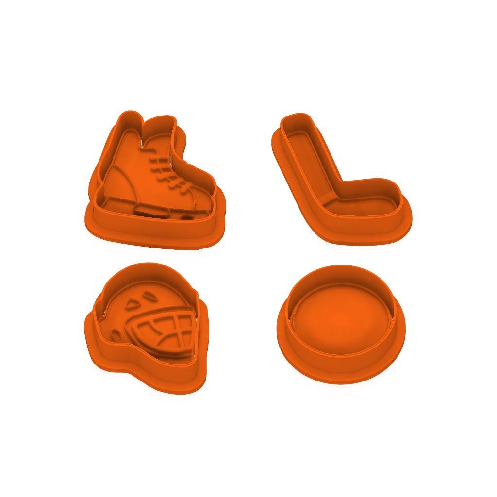 STL Hockey Set - 4 Cutters with Stamps and Knobs - Digital Cookie Cutter STL File – 2", 3", and 4" Sizes Included