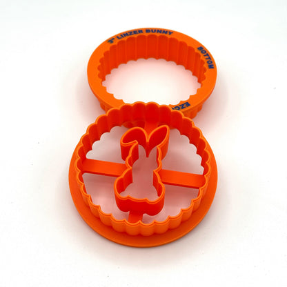 Linzer Bunny Cookie Cutter - 2-Piece, Round Scalloped - Perfect Easter Linzer Cookies
