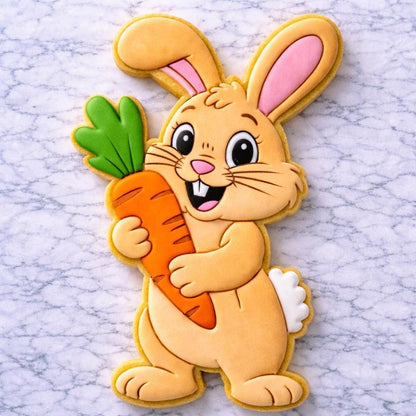Easter_Bunny Holding_Carrot Cookie Cutter | Cute Bunny Sugar Cookie Cutter | Spring Easter Cookie Cutter