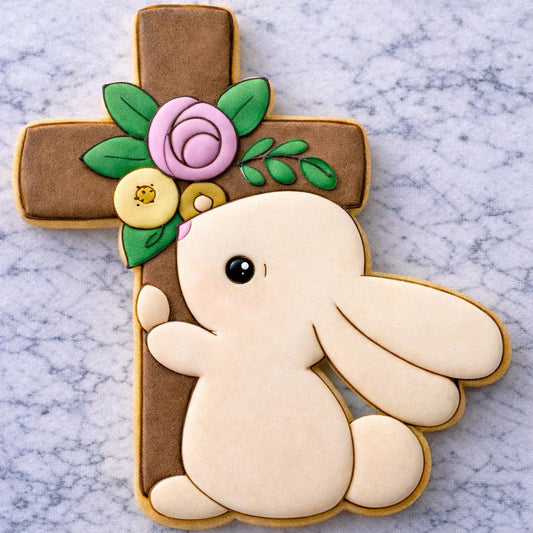 Bunny Hugging_Cross Cookie Cutter | Easter Religious Cookie Cutter | Christian Bunny Cookie | Cross Cookie Cutter | Spring Faith Cookies