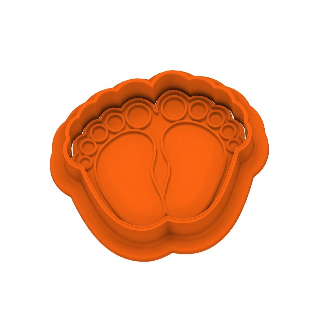 STL Baby_Footprints - Cutter with Stamp and Knobs - Digital Cookie Cutter STL File – 2", 3", and 4" Sizes Included