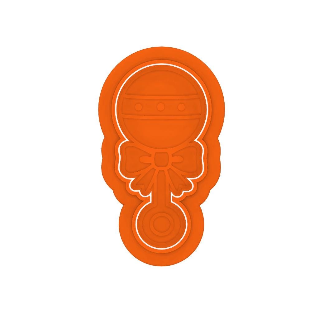 STL Baby_Rattle - Cutter with Stamp and Knobs - Digital Cookie Cutter STL File – 2", 3", and 4" Sizes Included