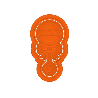STL Baby_Rattle - Cutter with Stamp and Knobs - Digital Cookie Cutter STL File – 2", 3", and 4" Sizes Included