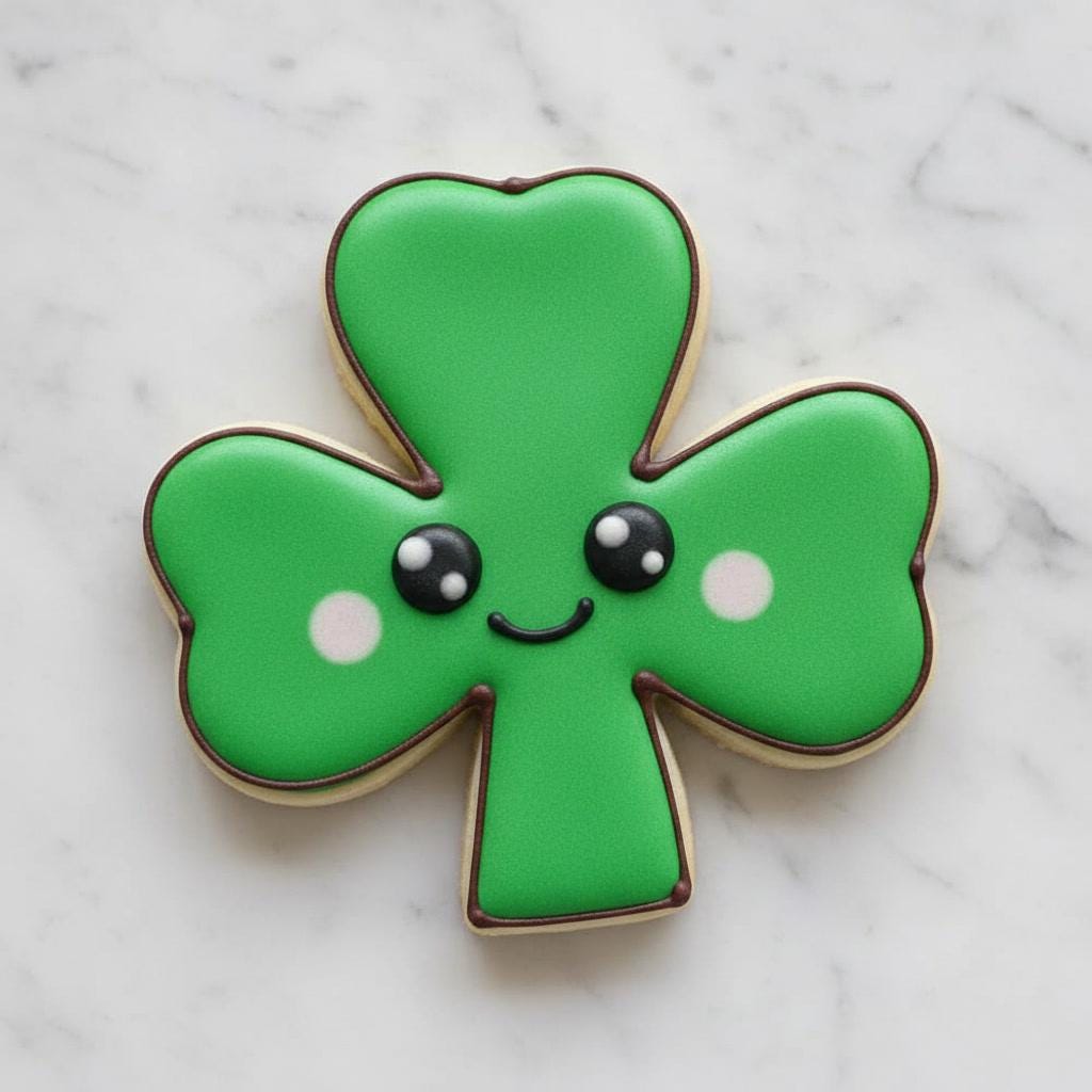 Kawaii Shamrock Cookie Cutter | Cute Clover Cookie Cutter with Stamp or Stencil Option | St Patrick’s Day Cookie Cutter for Royal Icing