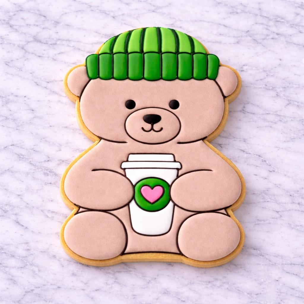 Cozy Coffee Bear Cookie Cutter | Teddy Bear Coffee Cookie Cutter with Stamp Option