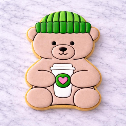 Cozy Coffee Bear Cookie Cutter | Teddy Bear Coffee Cookie Cutter with Stamp Option
