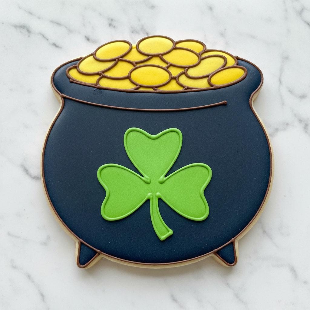 Pot of Gold Cookie Cutter with Shamrock | St Patrick’s Day Cookie Cutter with Stamp or Stencil Option | Lucky Cauldron Cookie Cutter
