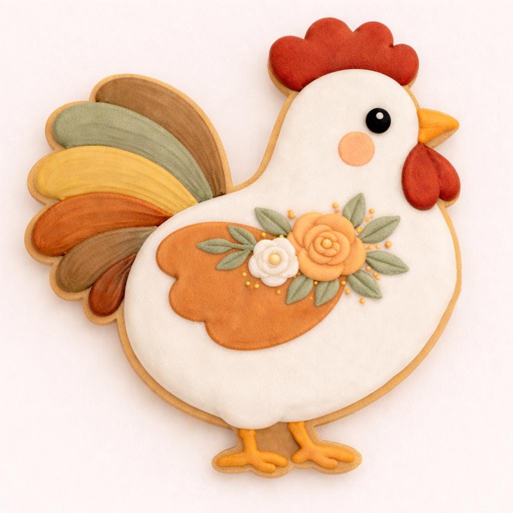 Boho Rooster Cookie Cutter, stamp, or both – Farmhouse Floral Chicken Design