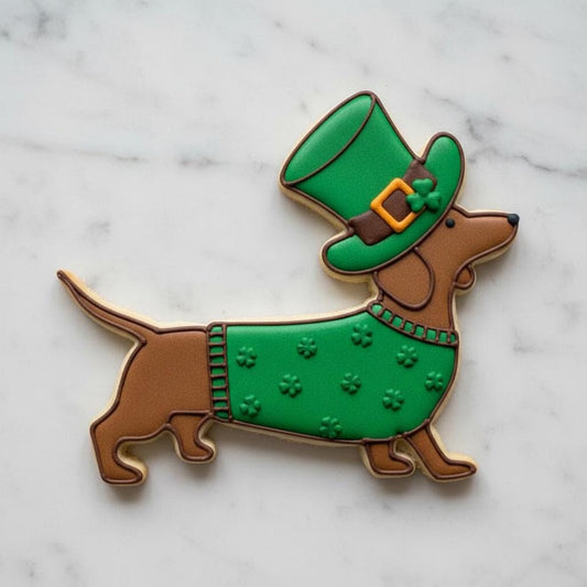 Leprechaun Dachshund Cookie Cutter | St Patrick’s Day Wiener Dog Cookie Cutter | Irish Dog Cookie Cutter | Shamrock Dachshund Cutter