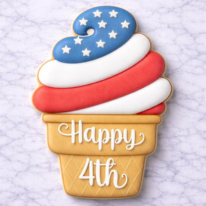 Ice cream Cookie Cutter | Patriotic Happy Fourth | Red White and Blue Cookie | Independence Day | Cutter with Stamp or Stencil Option