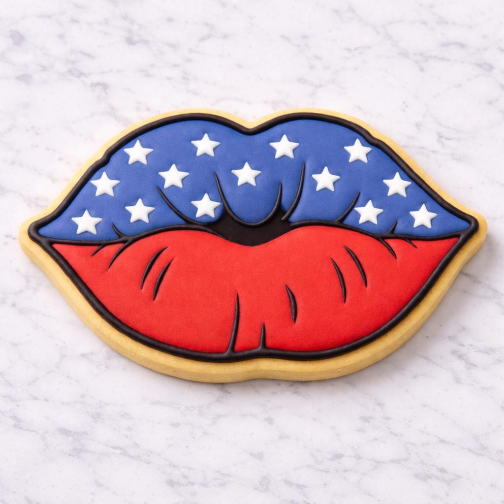 Patriotic Lips Cookie Cutter | 4th of July Lips Cookie Cutter with Stamp and Stencil Option | American Flag Kiss Cookie Cutter