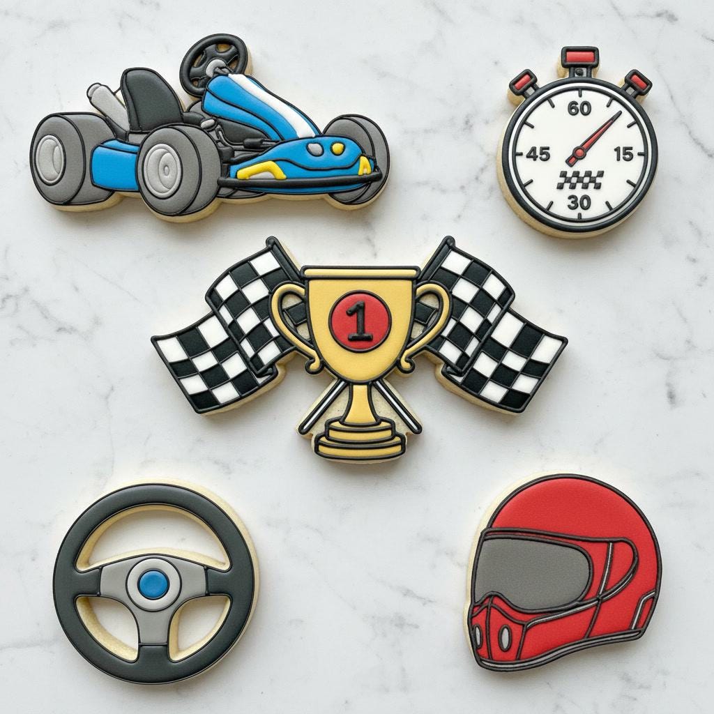 Go Kart_Racing Cookie Cutter Set with Stamp & Stencil | Race Car Birthday Cookie Cutters | Racing Party Cookie Decor