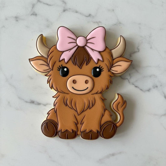 Highland Lady_Cow Girl Cookie Cutter with Stamp & Stencil | Farm Animal Cookie Cutter | Western Baby Shower Cookie Decor