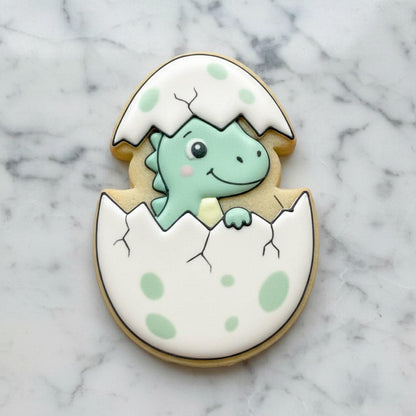 Baby Dinosaur_Egg Cookie Cutter with Stamp & Stencil | Hatching Dino Cookie Cutter | Dinosaur Baby Shower Cookie Decor