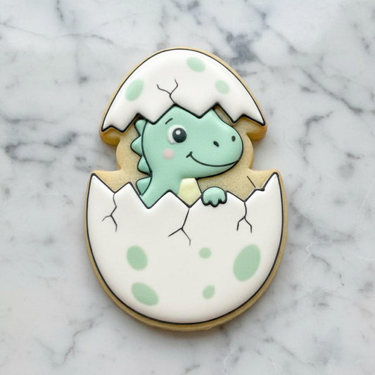 Baby Dinosaur_Egg Cookie Cutter with Stamp & Stencil | Hatching Dino Cookie Cutter | Dinosaur Baby Shower Cookie Decor