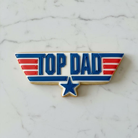 Top Dad Cookie Cutter | Father’s Day Cookie Cutter with Stamp & Stencil | Patriotic Dad Royal Icing Cookie Design