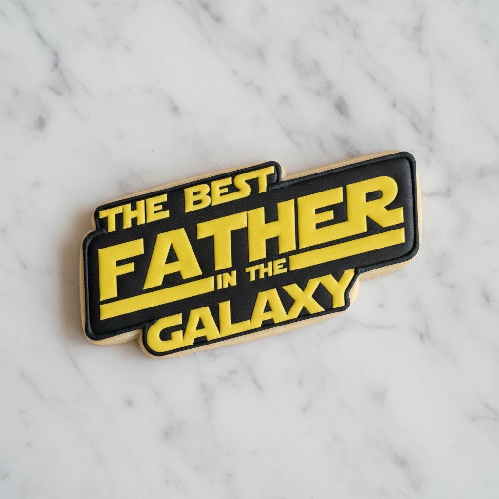 Best_Father In_Galaxy Cookie Cutter | Father’s Day Space Cookie Cutter with Stamp & Stencil | Sci-Fi Dad Cookies | Happy Fathers Day