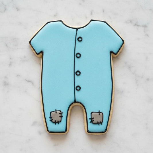 Baby Patched Onesie Cookie Cutter & Stencil | Baby Shower Cookie Cutter | Newborn Romper Cookie | Baptism Cookies | Baby Boy Cookie Decor