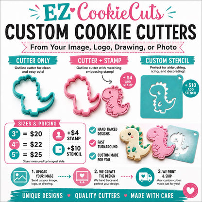 Custom Order 3D Printed Cookie Cutter with optional stamp and or stencil